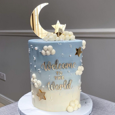 INS Decorat pentru tort pentru bebeluși Bine ați venit în lume Cake Topper Stele și Lună Personaje pentru petrecerea de aniversare Cake Topper Baby Shower