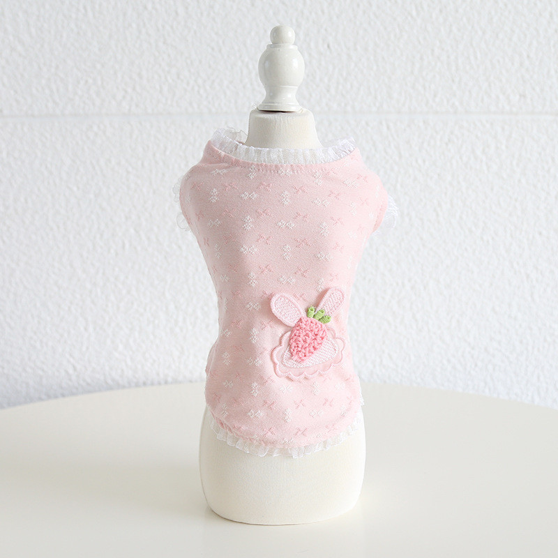 Többszínű csipke dizájn Legújabb kutyapóló 2023 tavaszi és nyári retek nyúl dekoráció Cool pamut mellény kutyaruhák