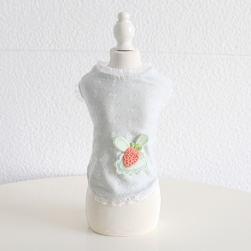 Többszínű csipke dizájn Legújabb kutyapóló 2023 tavaszi és nyári retek nyúl dekoráció Cool pamut mellény kutyaruhák