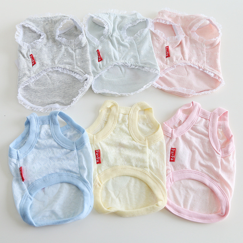 Többszínű csipke dizájn Legújabb kutyapóló 2023 tavaszi és nyári retek nyúl dekoráció Cool pamut mellény kutyaruhák