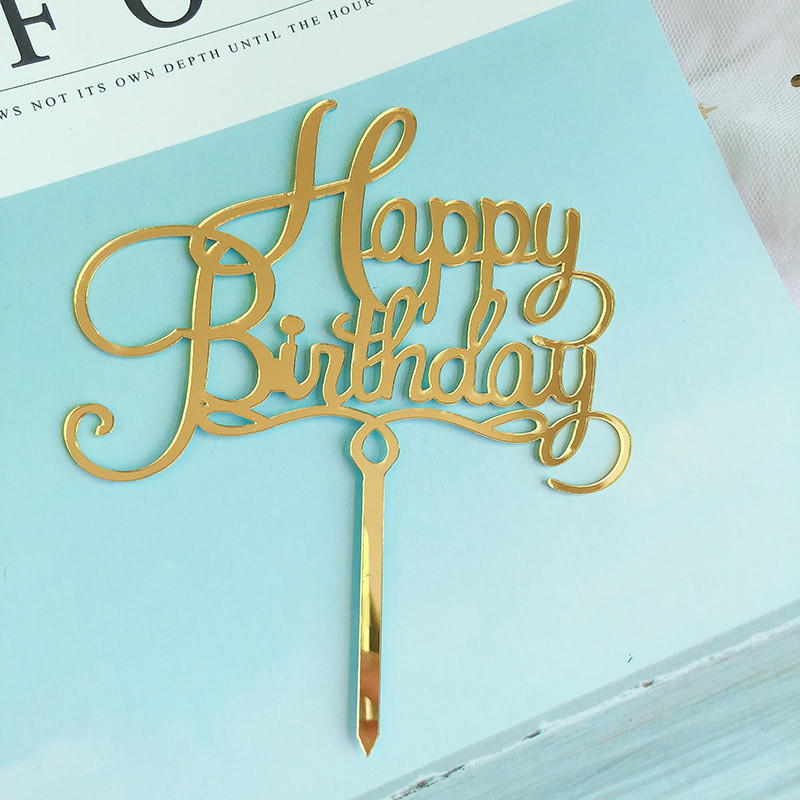 Akrilinis su gimtadieniu torto dangtelis Rožinis auksinis torto dangtelis vaikams Gimtadienio vakarėlio tortų papuošalai Kūdikių vakarėlio reklaminiai elementai