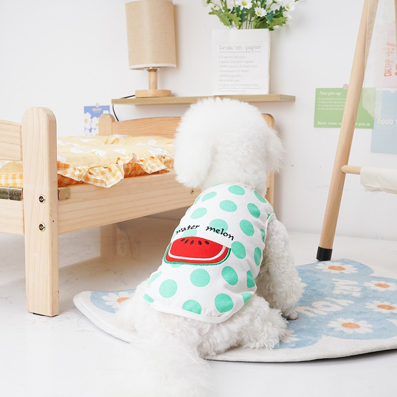 Nyári kisállatkutyák ruhák görögdinnye mintás kutyák mellény pamut pöttyös légáteresztő kölyökkutya kis közepes méretű kutyaruhák chihuahua jelmezek
