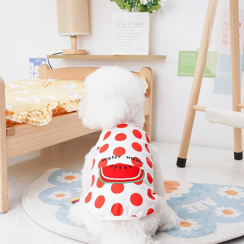 Nyári kisállatkutyák ruhák görögdinnye mintás kutyák mellény pamut pöttyös légáteresztő kölyökkutya kis közepes méretű kutyaruhák chihuahua jelmezek