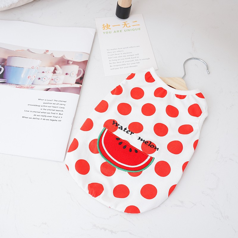 Nyári kisállatkutyák ruhák görögdinnye mintás kutyák mellény pamut pöttyös légáteresztő kölyökkutya kis közepes méretű kutyaruhák chihuahua jelmezek