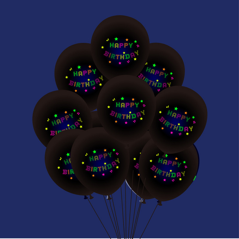 10 vnt 12 colių juodas skaidrus šviečiantis muzikinis tonas balionas vakarėliui, gimtadienio natos aliuminio folijos balionas aktyviam vakarėliui