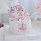 Lány hercegnő születésnapi torta felső dekorációja rózsaszín szép angyalgyanta baba születésnapi buli szépség sütemények sütés dekoráció