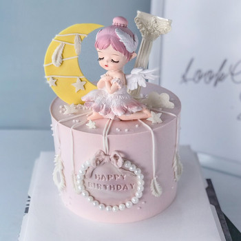 Момиче принцеса Декорация за торта за рожден ден Розов прекрасен ангел Кукла от смола Парти за рожден ден Красота Печене на торти Декор