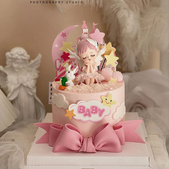 Момиче принцеса Декорация за торта за рожден ден Розов прекрасен ангел Кукла от смола Парти за рожден ден Красота Печене на торти Декор