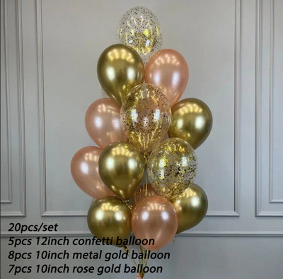 20db króm fém arany ezüst léggömb konfetti szett szülinapi parti dekoráció felnőtt gyerekeknek hélium globos léggömbök esküvői dekoráció