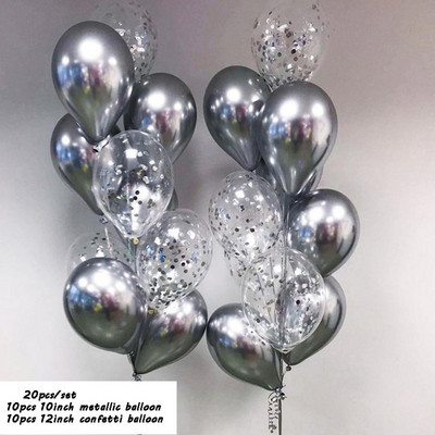 20db króm fém arany ezüst léggömb konfetti szett szülinapi parti dekoráció felnőtt gyerekeknek hélium globos léggömbök esküvői dekoráció