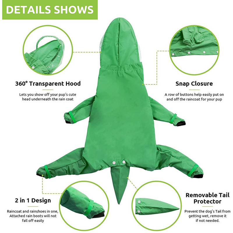 Lemmiklooma kutsika koera vihmamantel, 4 jalaga, kogu keha kaitsev kate Veekindel vihmakindel mudakindel vihmamantel koertele