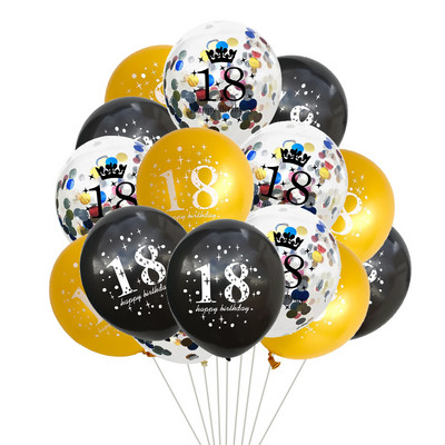 15 tk/komplekt 18. sünnipäevaks õhupallide kujundus Kuld-hõbedane konfeti-lateksõhupallid 18-aastaseks sünnipäevaks tähistamiseks