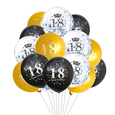 15 tk/komplekt 18. sünnipäevaks õhupallide kujundus Kuld-hõbedane konfeti-lateksõhupallid 18-aastaseks sünnipäevaks tähistamiseks