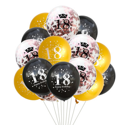 15 tk/komplekt 18. sünnipäevaks õhupallide kujundus Kuld-hõbedane konfeti-lateksõhupallid 18-aastaseks sünnipäevaks tähistamiseks