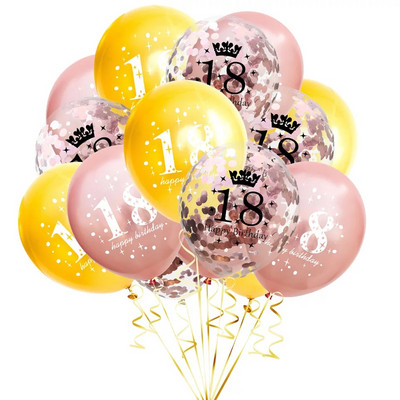 15 tk/komplekt 18. sünnipäevaks õhupallide kujundus Kuld-hõbedane konfeti-lateksõhupallid 18-aastaseks sünnipäevaks tähistamiseks