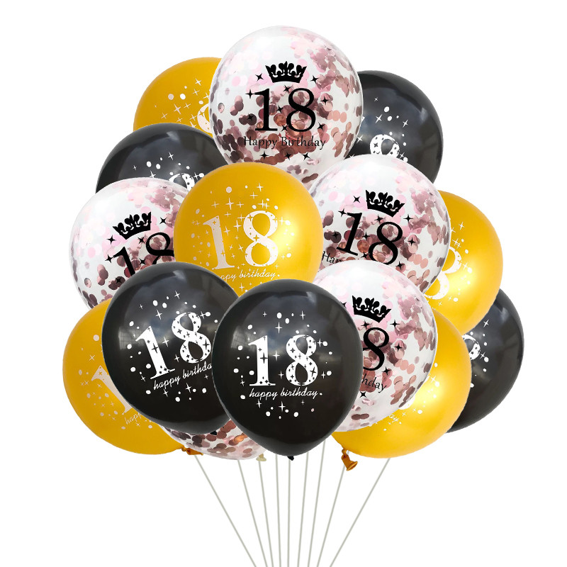 15 tk/komplekt 18. sünnipäevaks õhupallide kujundus Kuld-hõbedane konfeti-lateksõhupallid 18-aastaseks sünnipäevaks tähistamiseks