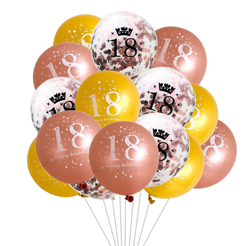 15 tk/komplekt 18. sünnipäevaks õhupallide kujundus Kuld-hõbedane konfeti-lateksõhupallid 18-aastaseks sünnipäevaks tähistamiseks