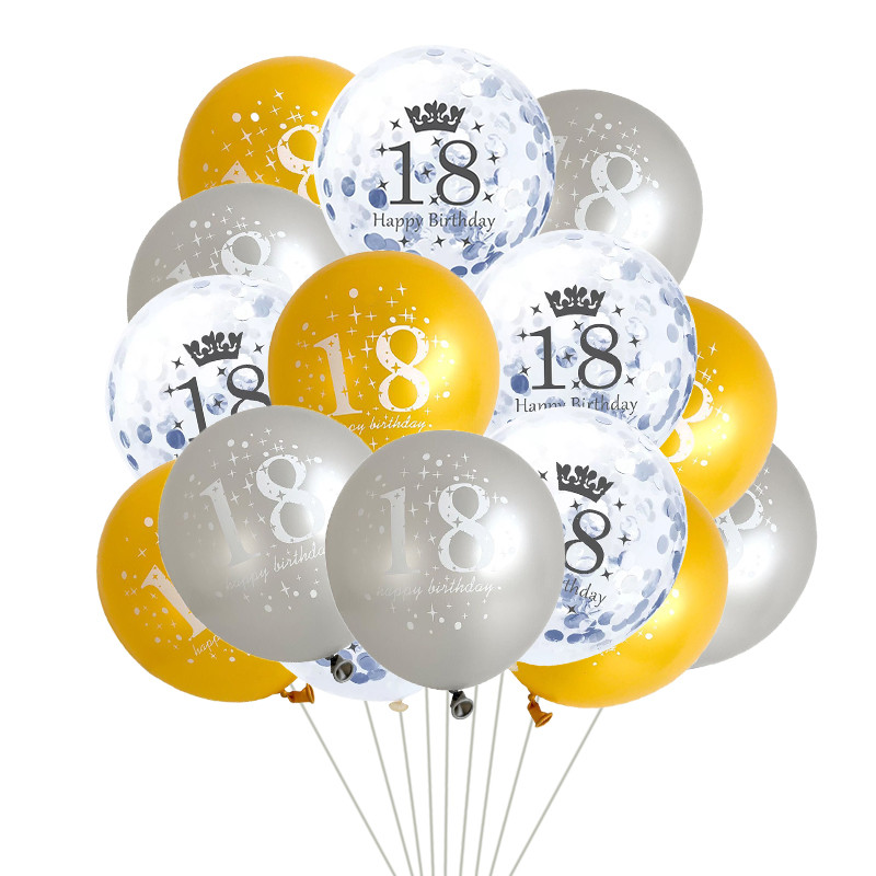15 tk/komplekt 18. sünnipäevaks õhupallide kujundus Kuld-hõbedane konfeti-lateksõhupallid 18-aastaseks sünnipäevaks tähistamiseks