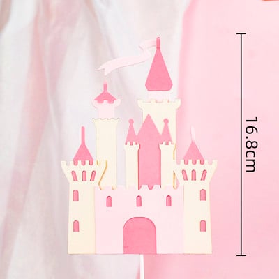 Su gimtadieniu torto apmušalas mergaitei Princesė teikia rožinį gimtadienio dekorą vėliavos pilies žvaigždės kepimo pyragaičių dekoravimas kūdikių vakarėlis