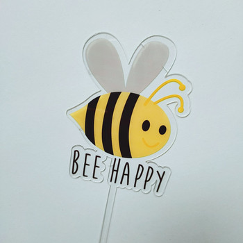 Cute Little Bee Acrylic Happy Birthday Cake Topper Animal Theme Birthday Cake Toppers for Kids Birthday Party Birthday Cake Topper