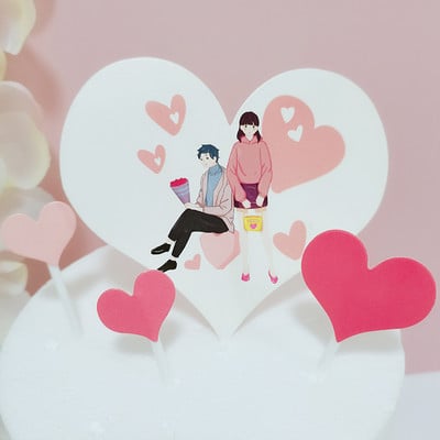 Set de decorațiuni pentru cupcake de nuntă, cu inimă de dragoste, îndrăgostiți de dulci, pentru aniversare, decorațiuni pentru tort pentru petrecerea de nuntă, ziua îndrăgostiților