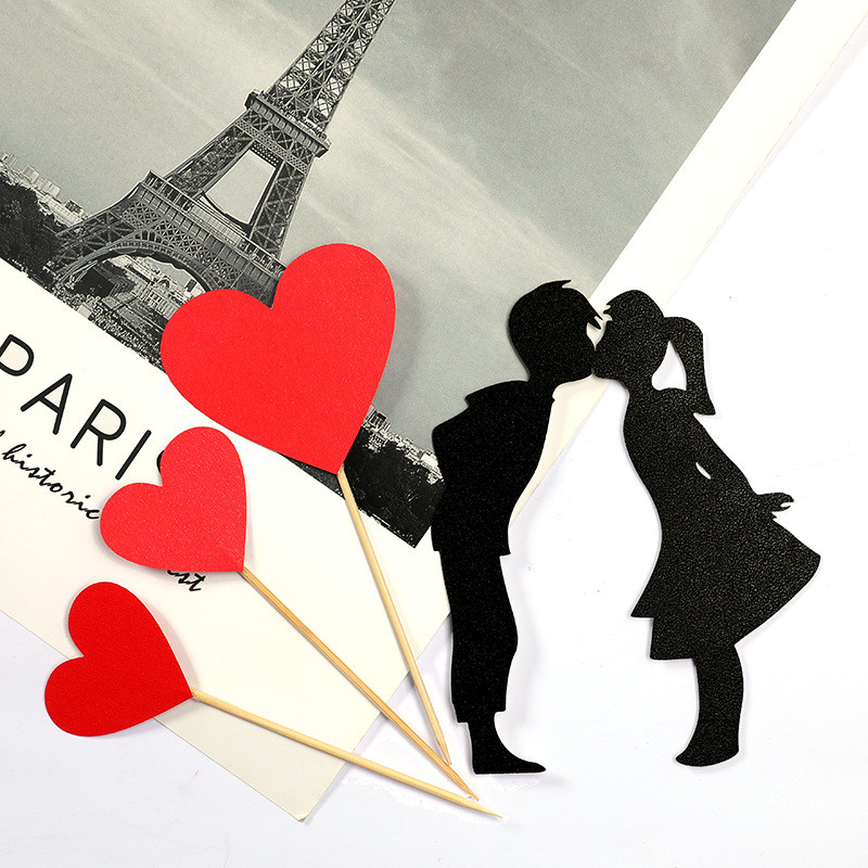 Set de decorațiuni pentru cupcake de nuntă, cu inimă de dragoste, îndrăgostiți de dulci, pentru aniversare, decorațiuni pentru tort pentru petrecerea de nuntă, ziua îndrăgostiților