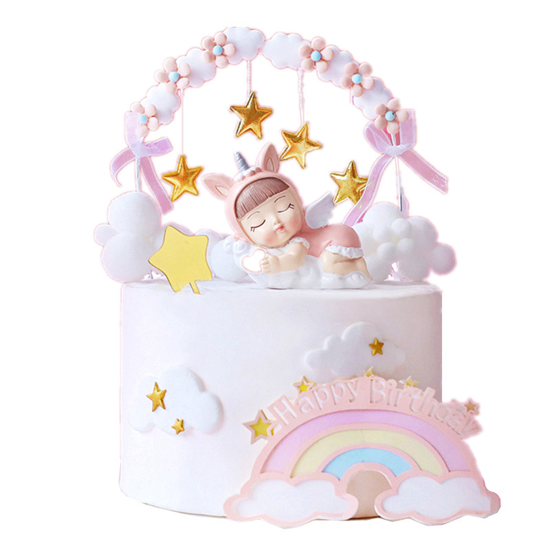 Csillagbojtíves tortafeltétek Egyszarvú Angyal Hold Medve Díszek babaváróhoz Gyerek születésnapi bulihoz Sütési kellékek Szerelmi ajándékok