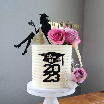 Glitter Paper Graduation Cake Topper Girl 2023 High Heels Lady Cake Decoration Парти консумативи Bake Cake Decorating Tools