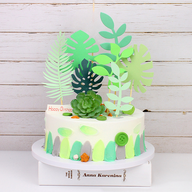 Mielas dinozaurų žalių lapų torto viršaus kortelės įterpimas Vaikų diena Su gimtadieniu Žalių lapų vėliava Gimtadienio vakarėlio dekoracijos