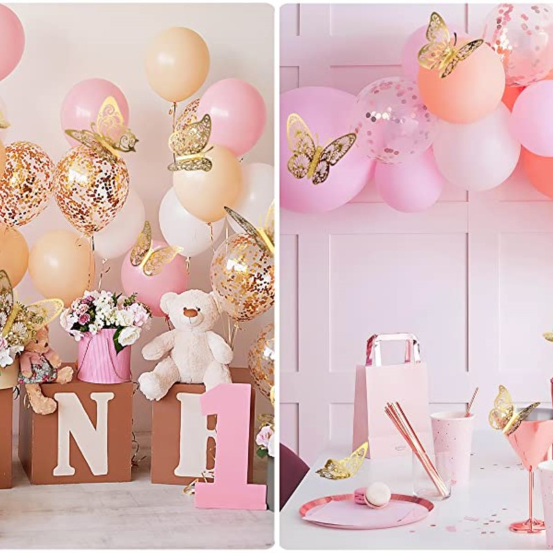 12 DB torta dekoráció Pearl Butterfly tortafeltétek Boldog születésnapot Garland Balloon Gyerek lányok Butterfli Cupcake Decor Babyshower