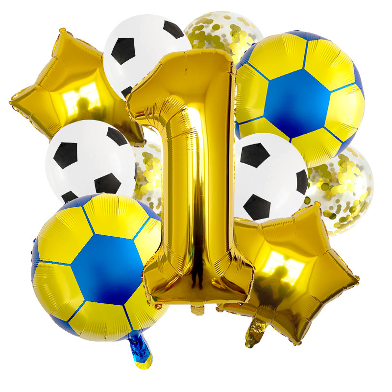 1 készlet arany futball lufi 32 hüvelykes születésnapi parti díszek hélium fólia gömbök gyerekeknek, nagyszámú labdasport kellékek