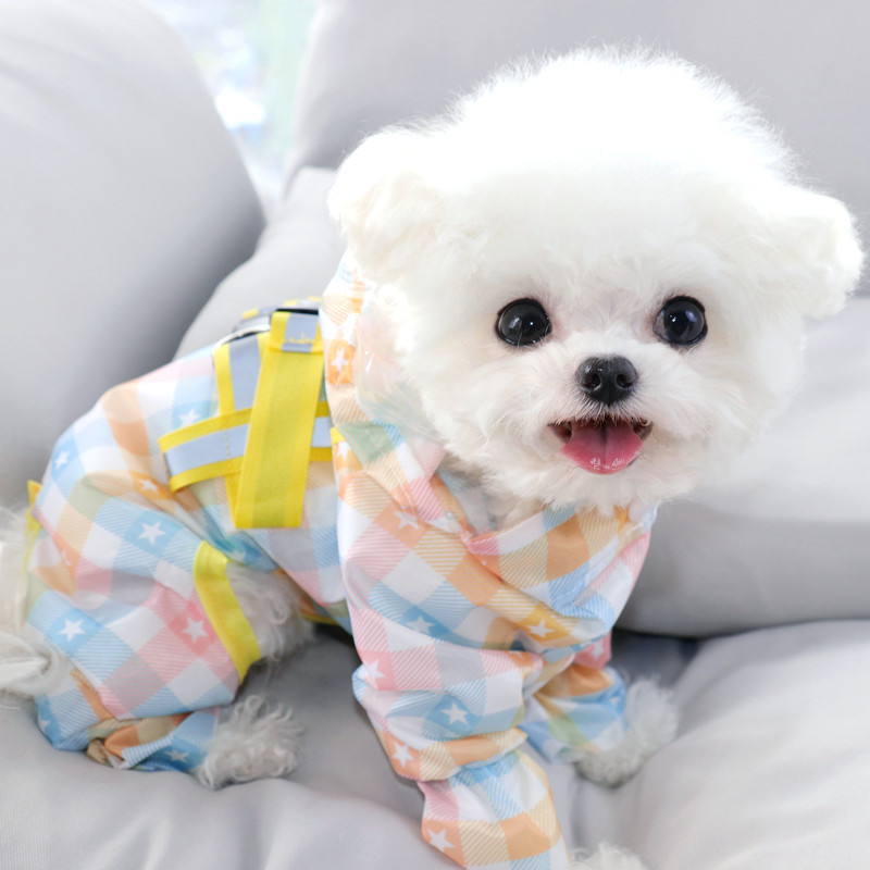 Pelenă de ploaie pentru cățeluș, cu patru picioare, în carouri portocalie, haine pentru câini decât ursul Artifact de călătorie în zilele ploioase Four Seasons Universal