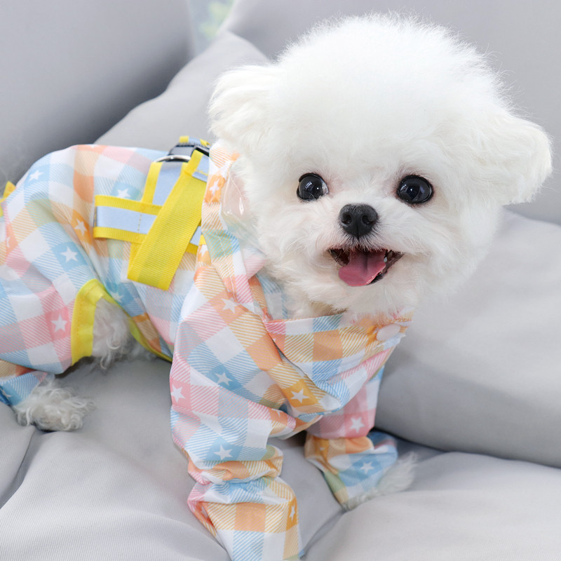 Pelenă de ploaie pentru cățeluș, cu patru picioare, în carouri portocalie, haine pentru câini decât ursul Artifact de călătorie în zilele ploioase Four Seasons Universal