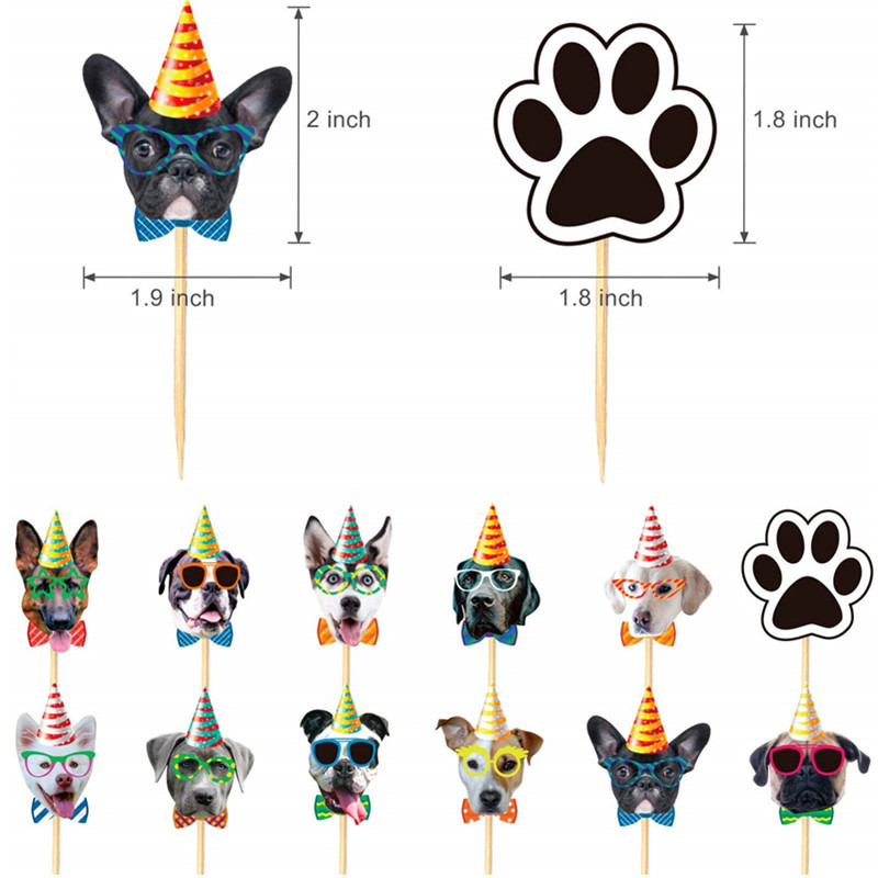 24db Kutya Macska Születésnapi Banner Garland Cupcake Topper Pick Rajzfilm Kutya témájú Gyerekek Születésnapi Party Baba Show Party Díszek