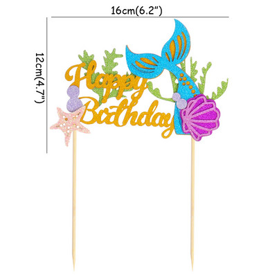 Jūros dumblių undinėlės uodegos torto antgalis Mažosios undinėlės vakarėlio dekoravimui mergaičių 1-ojo gimtadienio torto dekoras Kūdikių vakarėlio reikmenys