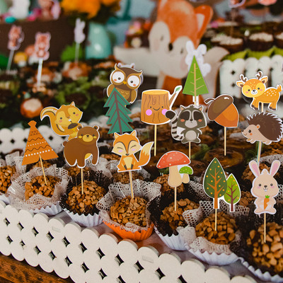 Decor pentru cupcake cu tema animalelor din pădure Zoo Animale Vulpe Veveriță Cerb Decor Cupcake Copii Prima aniversare Petrecere Baby Shower Petrecere junglă