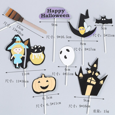 Castle Halloween Cake Dekoráció Pókháló Boldog Halloween Party Cake Topper Macska Szellem Sarló Boszorkány Desszert Tök Jel DIY