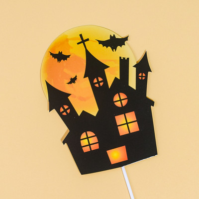 Castle Halloween Cake Dekoráció Pókháló Boldog Halloween Party Cake Topper Macska Szellem Sarló Boszorkány Desszert Tök Jel DIY