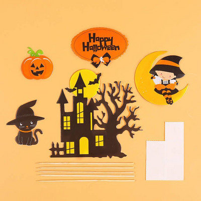 Castle Halloween Cake Dekoráció Pókháló Boldog Halloween Party Cake Topper Macska Szellem Sarló Boszorkány Desszert Tök Jel DIY
