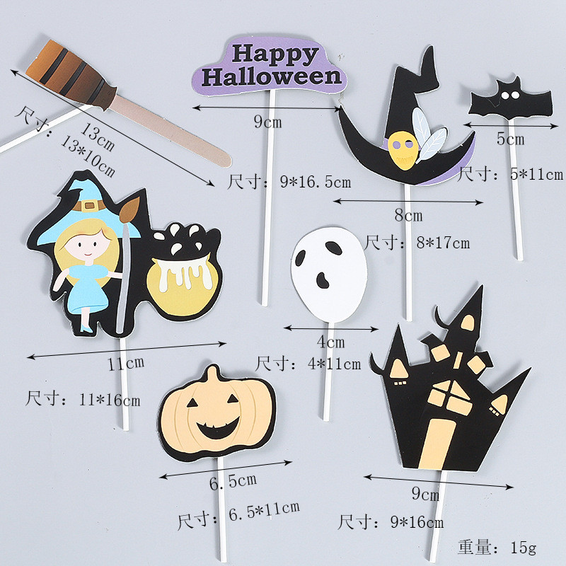 Castle Halloween Cake Dekoráció Pókháló Boldog Halloween Party Cake Topper Macska Szellem Sarló Boszorkány Desszert Tök Jel DIY
