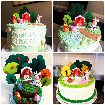 Декорация на торта със селскостопански животни Пиле, розово прасе, кон, крава, деца, рожден ден Покрития за кексчета, Baby Shower Тема на плевнята Парти консумативи