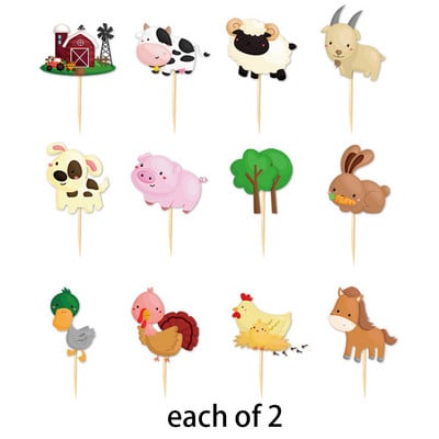 Decoratune pentru tort cu animale de fermă, pui roz, porc, cal, vacă, pentru aniversare, pentru cupcake, pentru baby shower, hambar, consumabile tematice pentru petreceri
