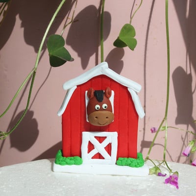 Decoratune pentru tort cu animale de fermă, pui roz, porc, cal, vacă, pentru aniversare, pentru cupcake, pentru baby shower, hambar, consumabile tematice pentru petreceri