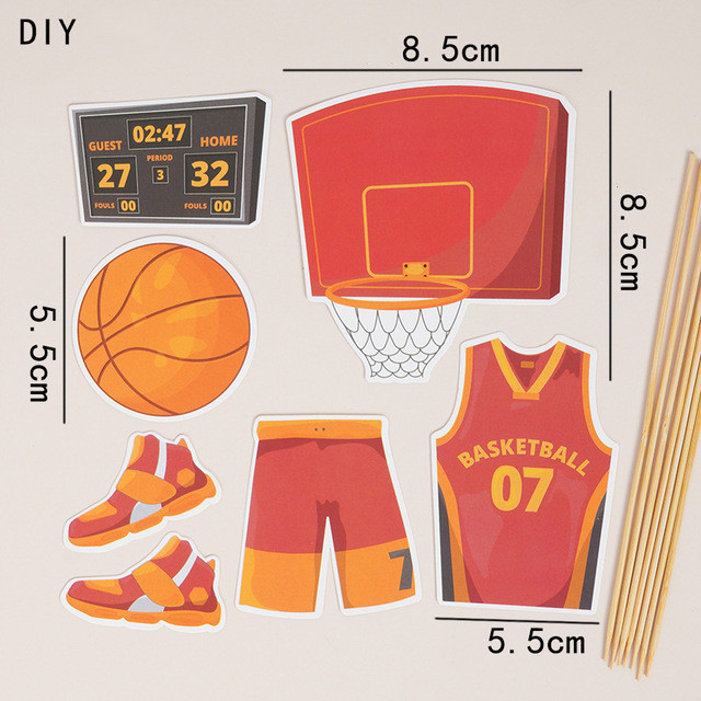 Tortafedő Kosárlabda Hoop Net Star Boldog Születésnapot Dísz Zászló Évforduló Barkácsolás Sütőkellékek Cupcake Toppers Babazuhany