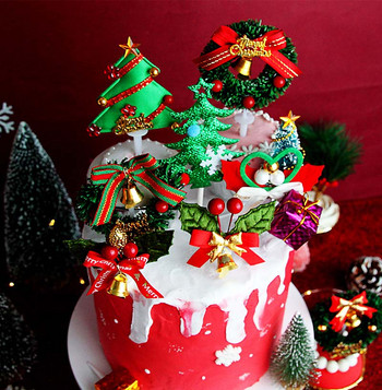 Коледна торта Toppers Дядо Коледа Коледно дърво Снежен човек Декорация на торта Листен венец Декорации за кексчета Начало Новогодишно парти Консумативи за печене