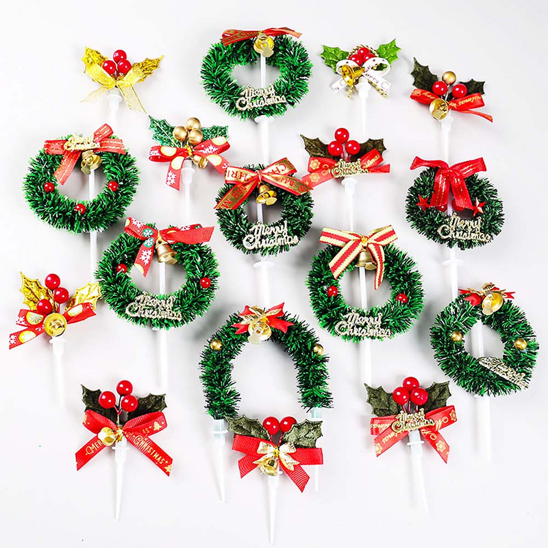 Toppers pentru tort de Crăciun Moș Crăciun Pom de Crăciun Om de zăpadă Decor pentru tort Coroană de frunze Decoruri pentru cupcake Acasă Rechizite pentru petrecere de Anul Nou