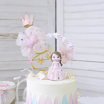 Розова тиара Корона сърце Принцеса Момиче Честит рожден ден на бебето Торта за торта Детски парти Консумативи Декориране на торта Розова любов Подаръци