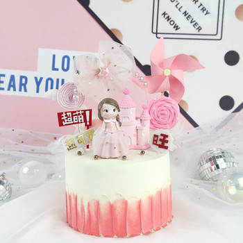 Розова тиара Корона сърце Принцеса Момиче Честит рожден ден на бебето Торта за торта Детски парти Консумативи Декориране на торта Розова любов Подаръци