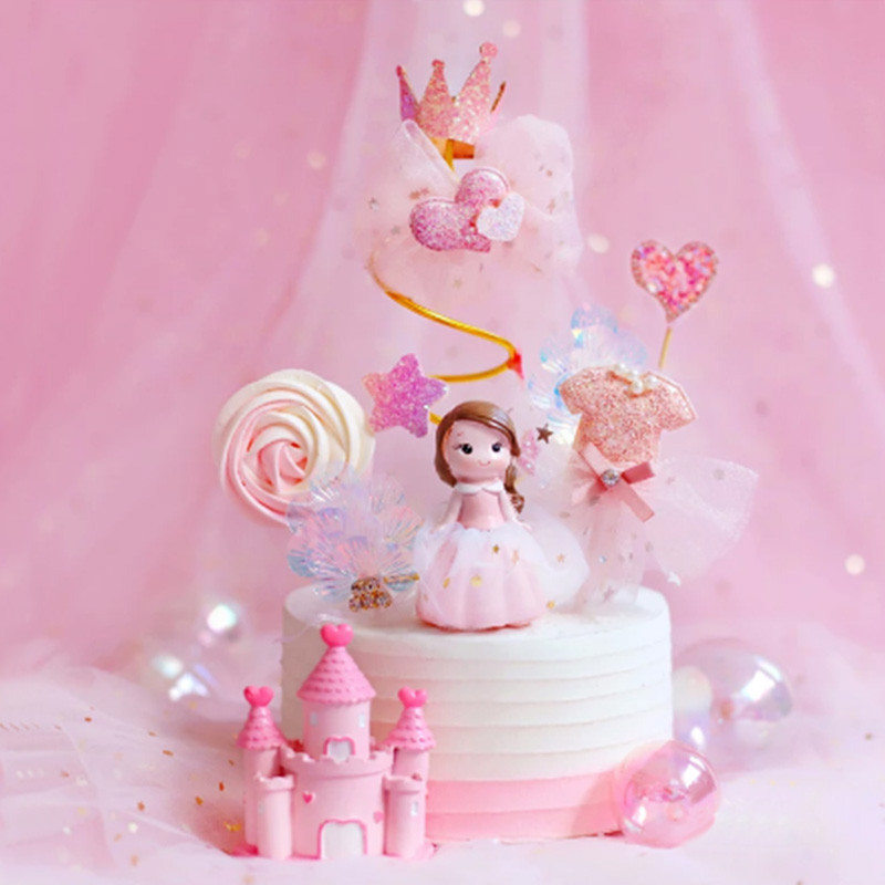 Rózsaszín tiara korona szív hercegnő lány baba boldog születésnapját torta topper gyerek parti kellékek torta díszítő rózsaszín szerelmes ajándékok