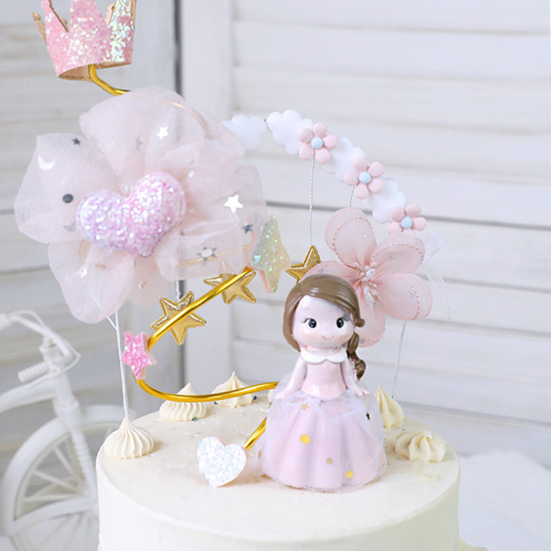 Rózsaszín tiara korona szív hercegnő lány baba boldog születésnapját torta topper gyerek parti kellékek torta díszítő rózsaszín szerelmes ajándékok